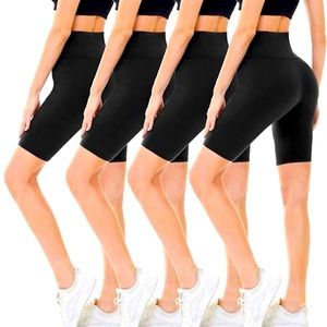 4 Pack Biker Shorts for Women – 8" High Waist Tummy Control Black Size L-XL